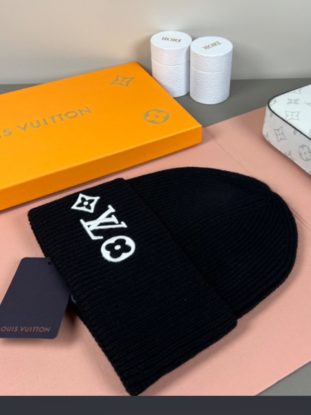 ⚫️ Louis. Vuitton. Black White Monogram Headline Beanie Hat Cap